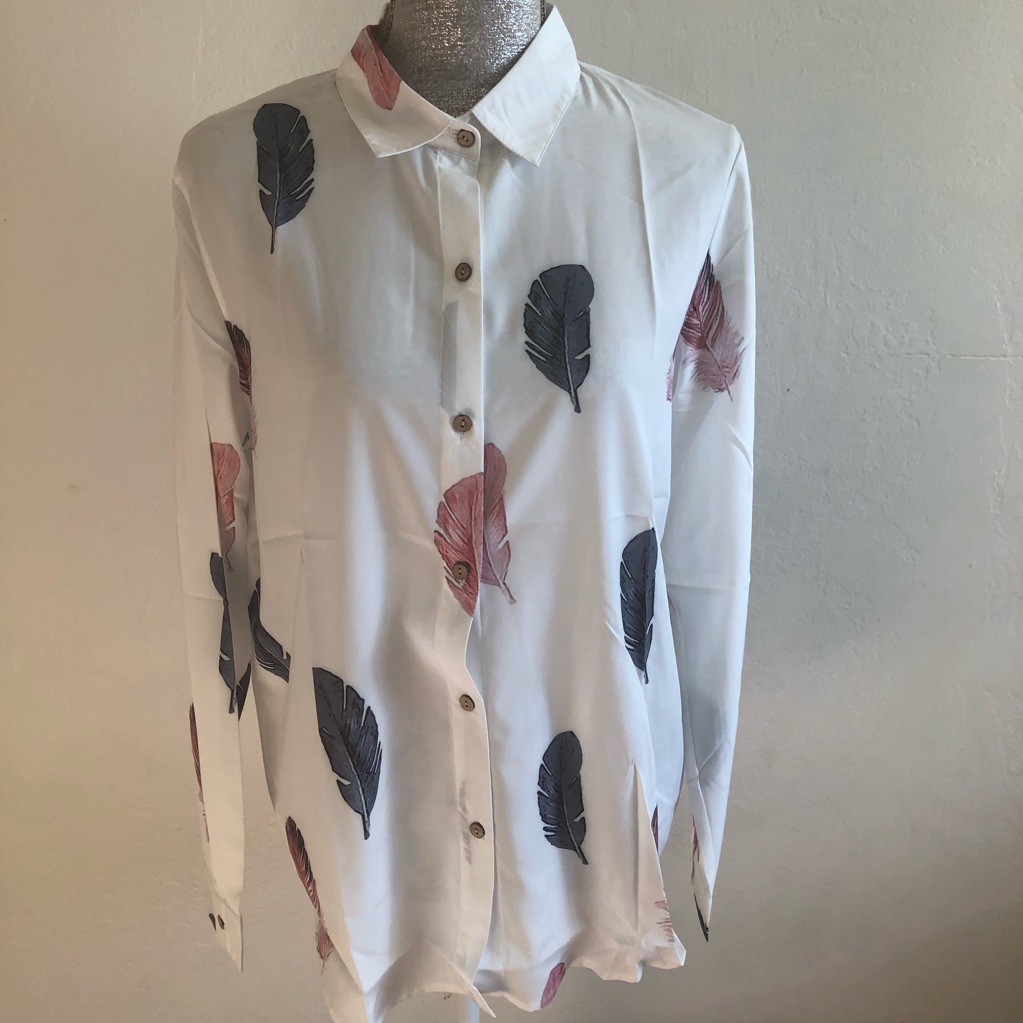 Patterned Button Down Long Sleeve Blouse